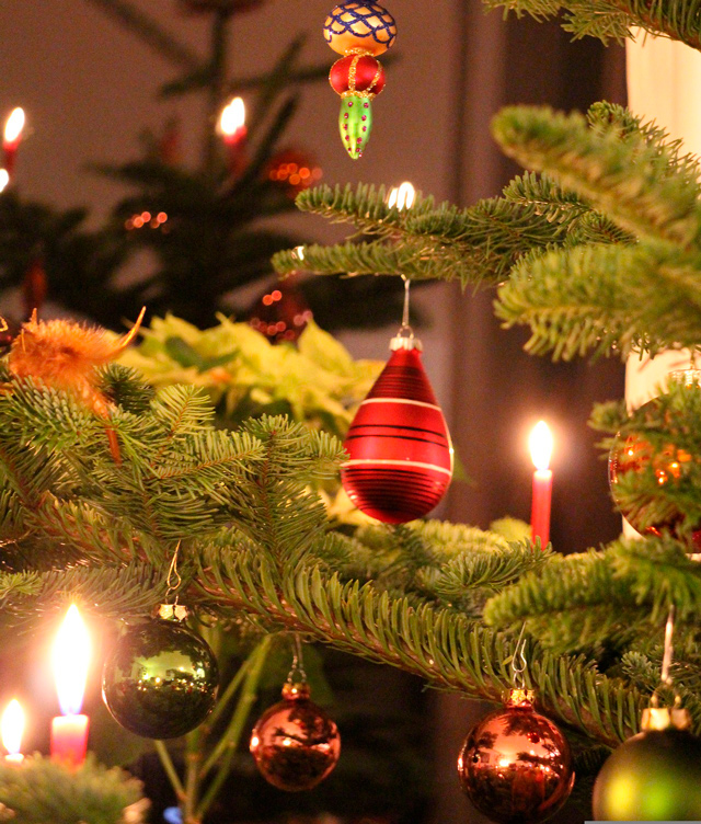 Baumkerzen als Dekobeispiel auf einem Christbaum