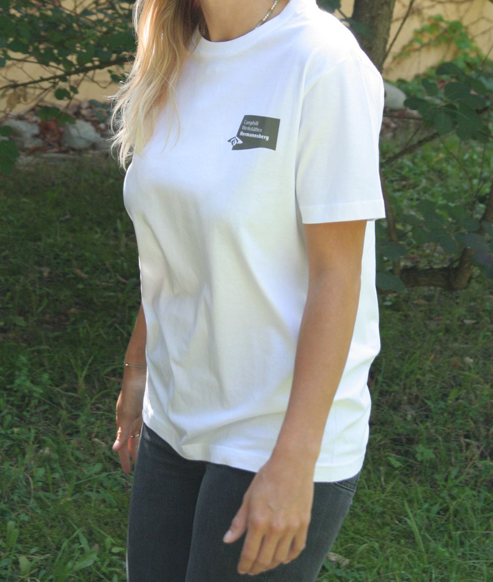 T-Shirt weiß, Baumwolle mit Camphill Werkstätten Hermannsberg Logo