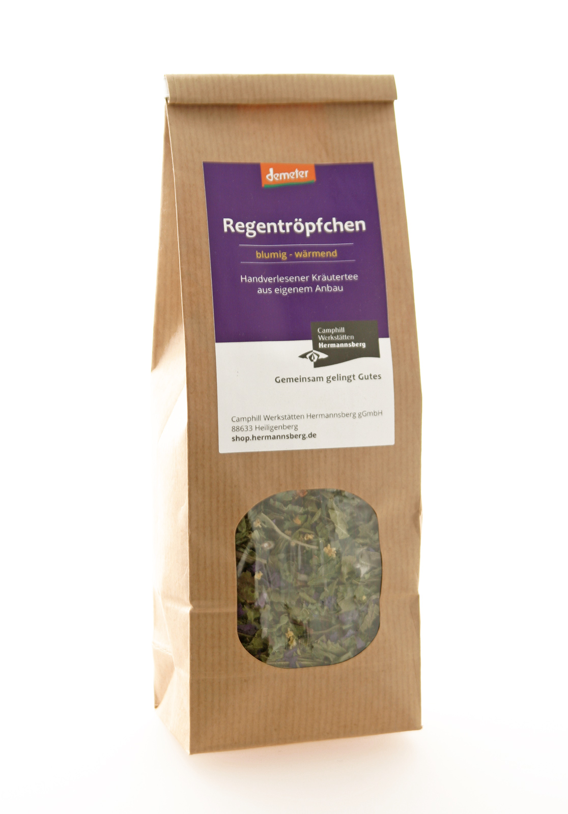 Verpackung Kraeutertee Regentroepchen Demter 